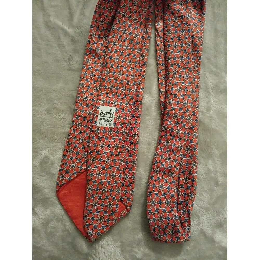 HERMÈS Men's 100% Silk Designer Tie Geometric Pattern 7884 MA 58L x 3.5W *Read